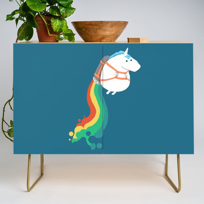 Fat Unicorn on Rainbow Jetpack Credenza Gallery Image 1