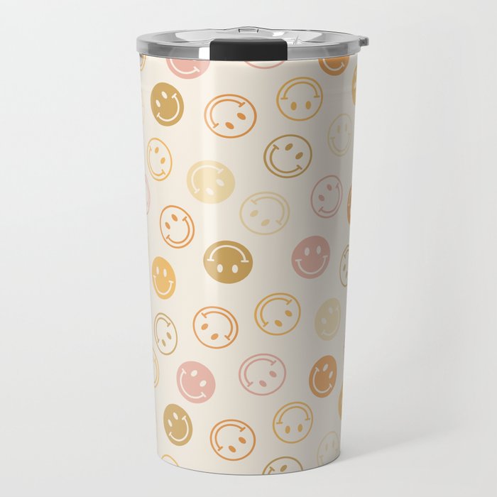 Neutral Smiley Face Pattern Travel Mug Gallery Image 1