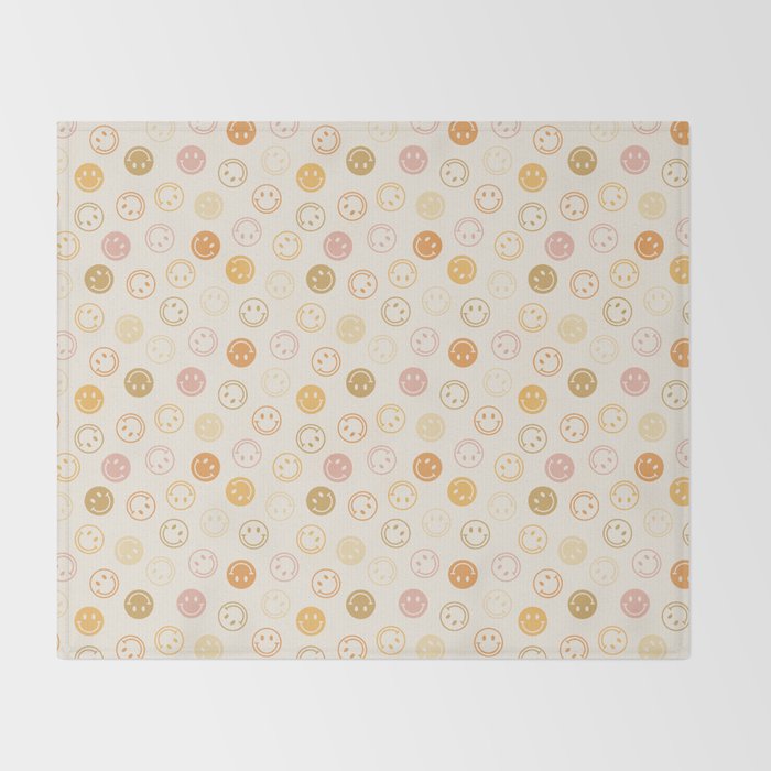 Neutral Smiley Face Pattern Throw Blanket Gallery Image 2