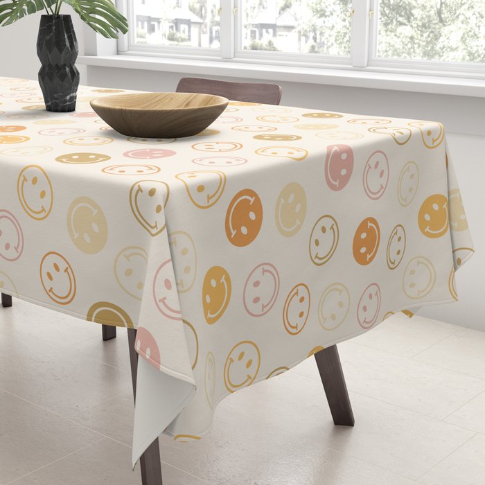 Neutral Smiley Face Pattern Tablecloth Gallery Image 3