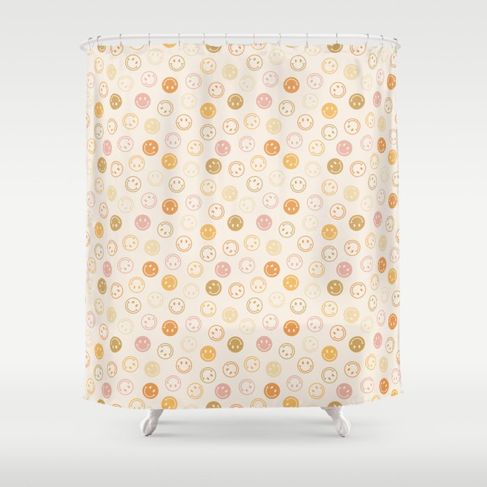 Neutral Smiley Face Pattern Shower Curtain Gallery Image 1