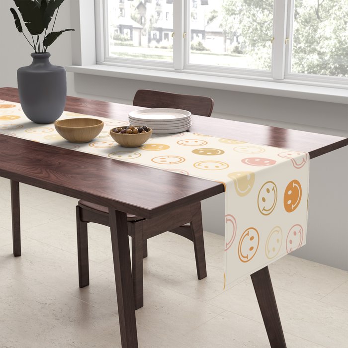 Neutral Smiley Face Pattern Table Runner Gallery Image 2