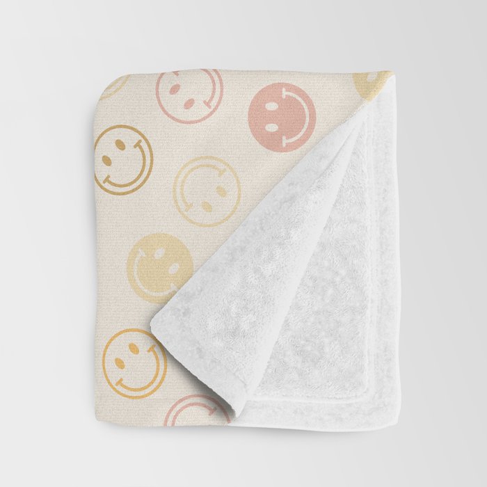 Neutral Smiley Face Pattern Throw Blanket Gallery Image 3
