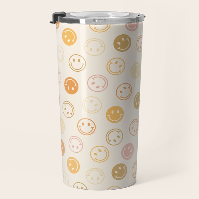 Neutral Smiley Face Pattern Travel Mug Gallery Image 3