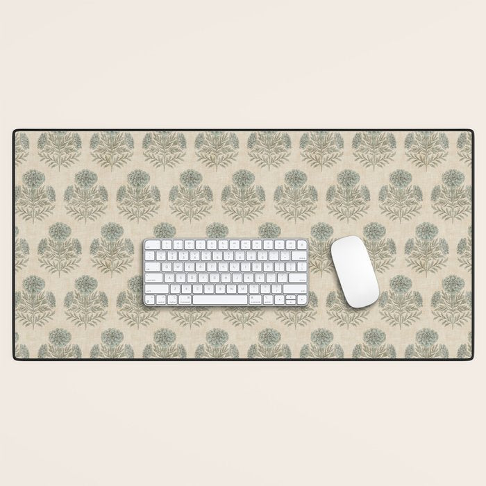 Marigold - sage and dusty blue on linen Desk Mat Gallery Image 1