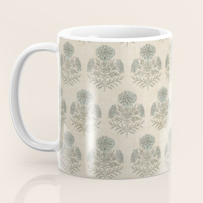 Marigold - sage and dusty blue on linen Coffee Mug Gallery Image 3