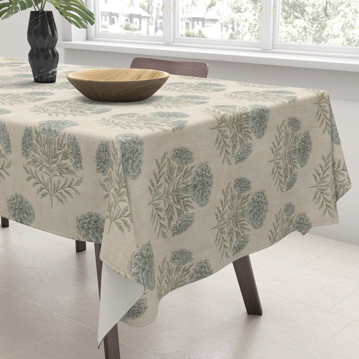 Marigold - sage and dusty blue on linen Tablecloth Gallery Image 3