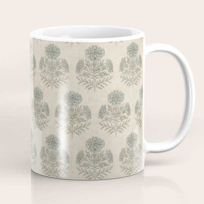 Marigold - sage and dusty blue on linen Coffee Mug Gallery Image 1