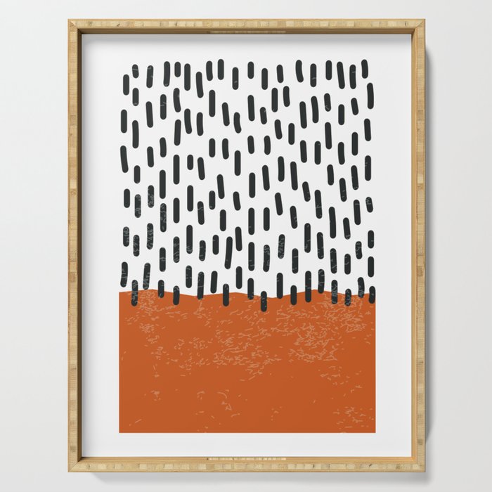 White Background Mid Century Modern Minimalist Rothko Inspired Color Field Red Rain With Lines Geometric Style Serving Tray Gallery Image 1