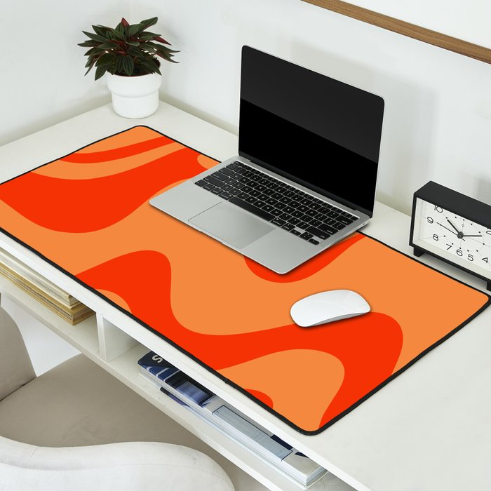 Retro Liquid Swirl Abstract 2 in Bold Orange Desk Mat Gallery Image 2