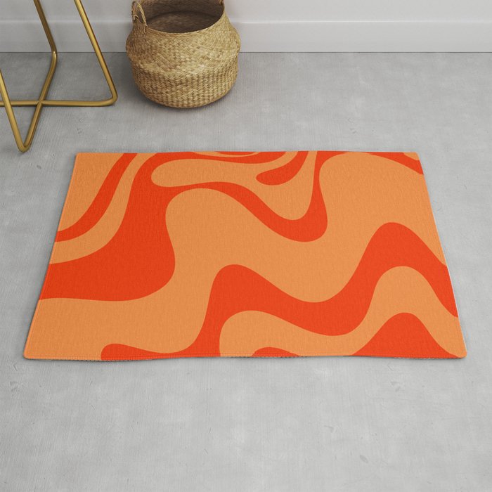 Retro Liquid Swirl Abstract 2 in Bold Orange Rug Gallery Image 1