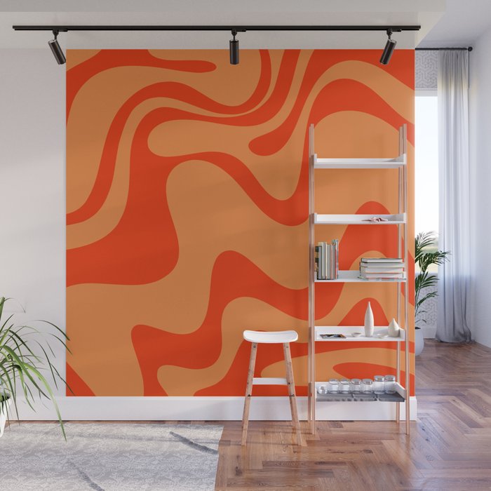 Retro Liquid Swirl Abstract 2 in Bold Orange Wall Mural Gallery Image 1