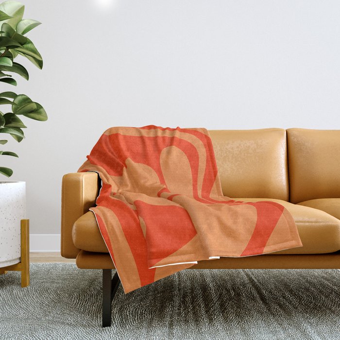 Retro Liquid Swirl Abstract 2 in Bold Orange Throw Blanket Gallery Image 1