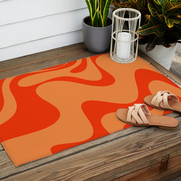 Retro Liquid Swirl Abstract 2 in Bold Orange Outdoor Rug Gallery Image 2