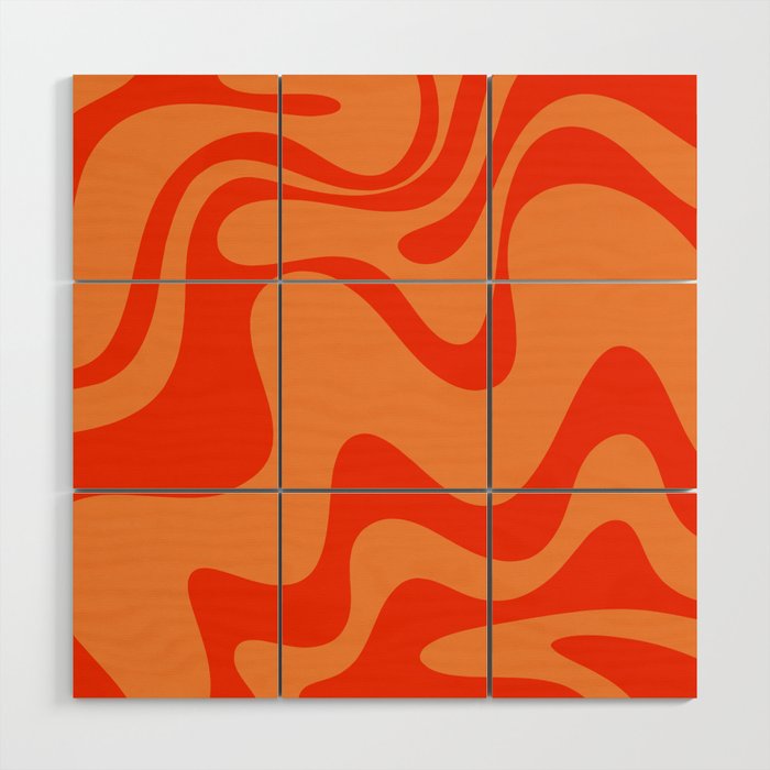 Retro Liquid Swirl Abstract 2 in Bold Orange Wood Wall Art Gallery Image 1