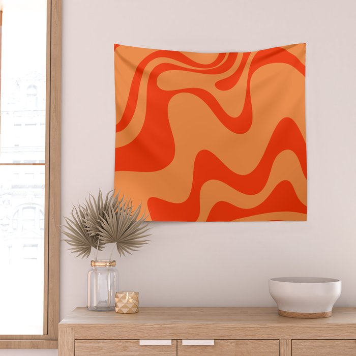 Retro Liquid Swirl Abstract 2 in Bold Orange Wall Tapestry Gallery Image 2
