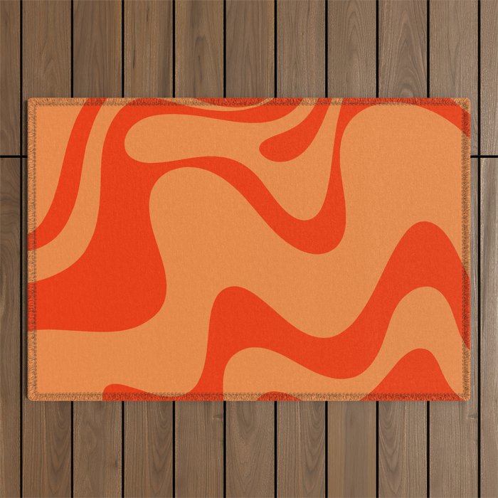 Retro Liquid Swirl Abstract 2 in Bold Orange Outdoor Rug Gallery Image 1