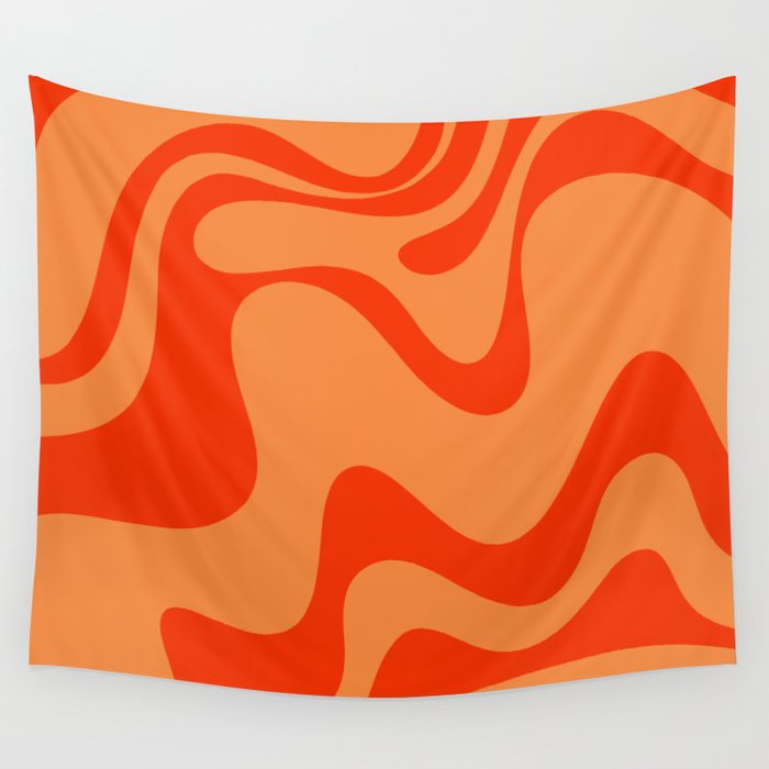 Retro Liquid Swirl Abstract 2 in Bold Orange Wall Tapestry Gallery Image 4