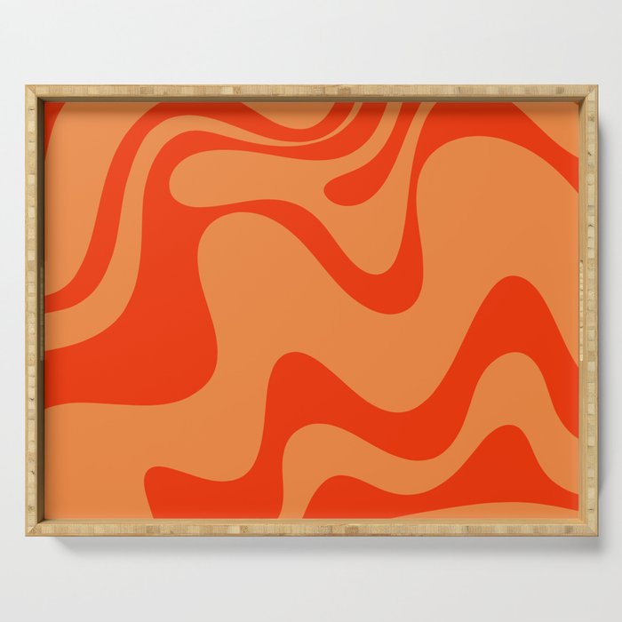 Retro Liquid Swirl Abstract 2 in Bold Orange Serving Tray Gallery Image 1