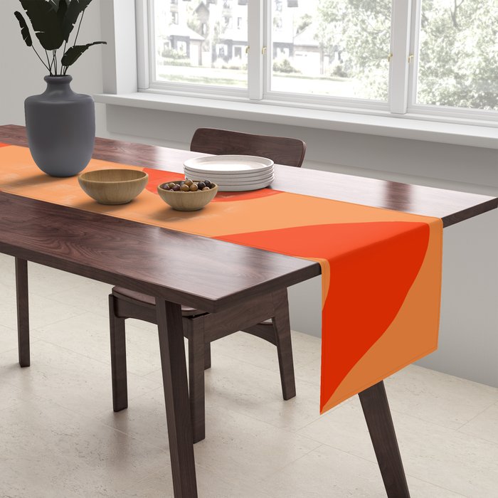 Retro Liquid Swirl Abstract 2 in Bold Orange Table Runner Gallery Image 2