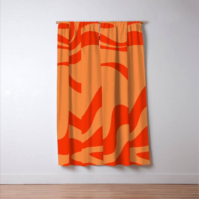 Retro Liquid Swirl Abstract 2 in Bold Orange Window Curtain Gallery Image 3