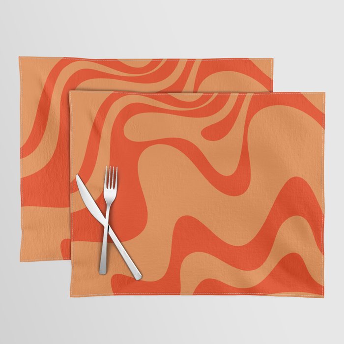 Retro Liquid Swirl Abstract 2 in Bold Orange Placemat Gallery Image 1