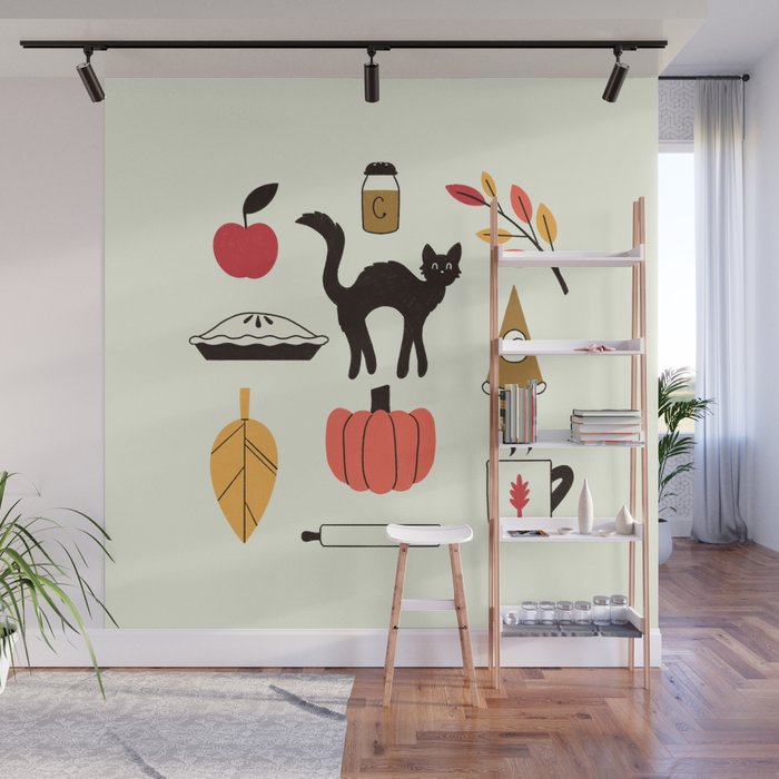 Black Cat Pumpkin Autumn Baking Motif Wall Mural Gallery Image 1