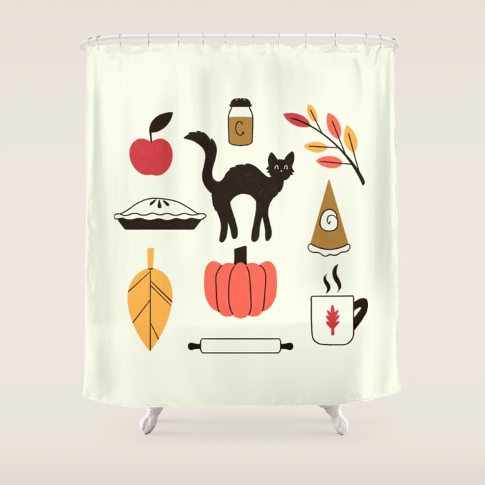 Black Cat Pumpkin Autumn Baking Motif Shower Curtain Gallery Image 1