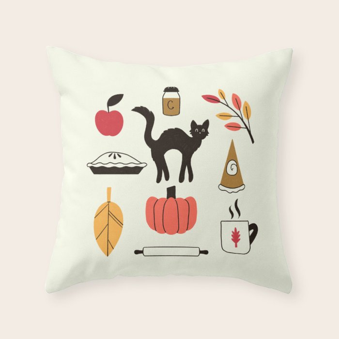 Black Cat Pumpkin Autumn Baking Motif Throw Pillow Gallery Image 1