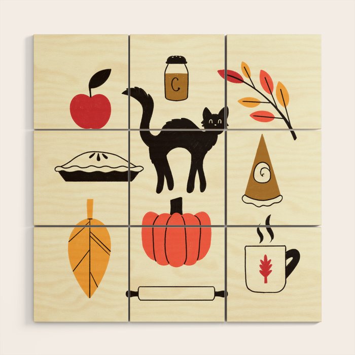 Black Cat Pumpkin Autumn Baking Motif Wood Wall Art Gallery Image 1