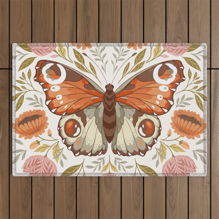 William Morris Inspired Butterfly Outdoor Rug Gallery Image 1