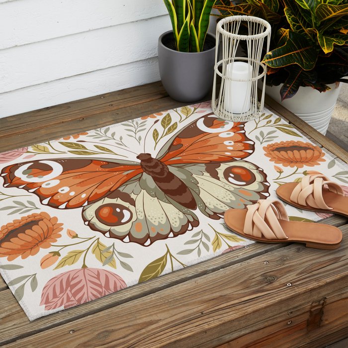 William Morris Inspired Butterfly Outdoor Rug Gallery Image 2