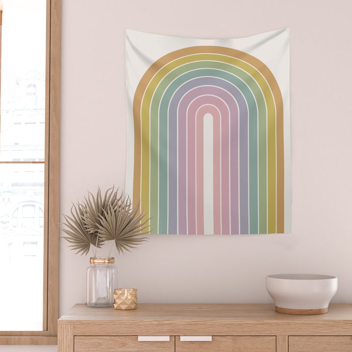 Gradient Arch XXI Tropical Mid Century Modern Rainbow Wall Tapestry Gallery Image 2