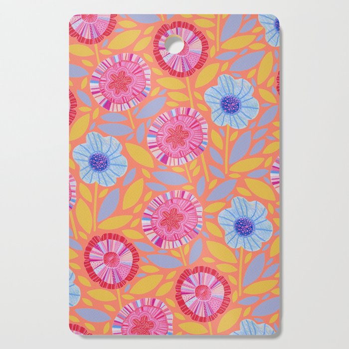 Folk Floral Blossoms in Sweet Peach Cutting Board Gallery Image 1