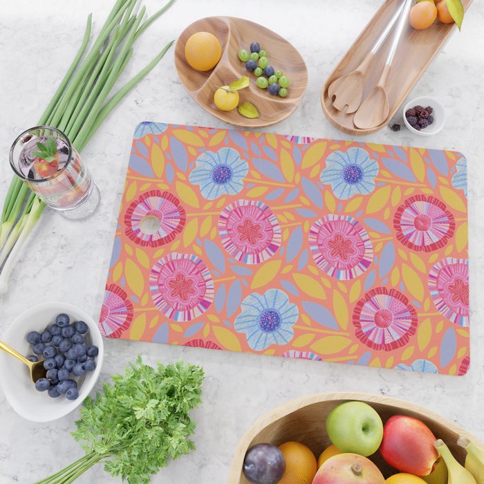Folk Floral Blossoms in Sweet Peach Cutting Board Gallery Image 2