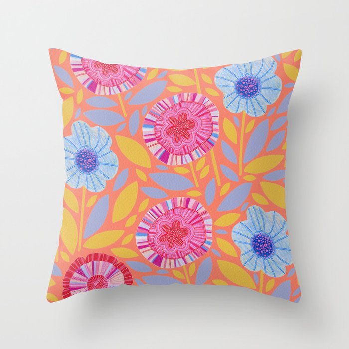 Folk Floral Blossoms in Sweet Peach Throw Pillow Gallery Image 6