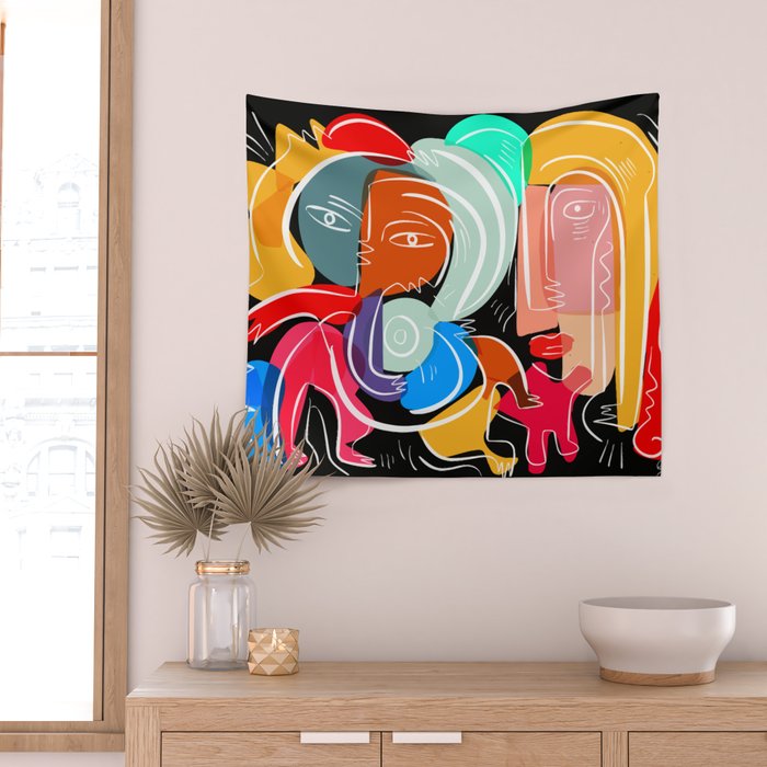 Love your family expressionist cubist street art Wall Tapestry Gallery Image 2