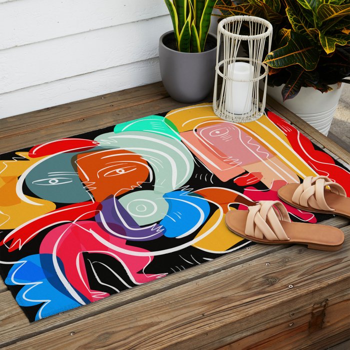 Love your family expressionist cubist street art Outdoor Rug Gallery Image 2