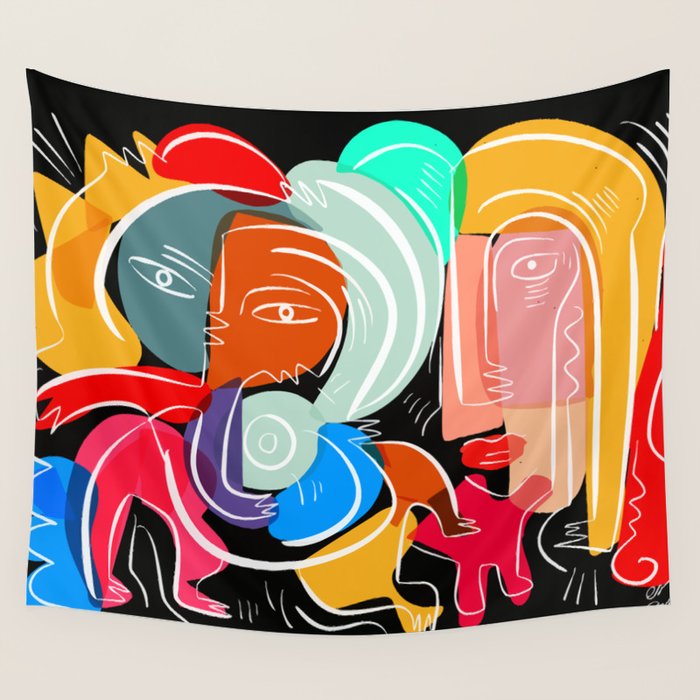 Love your family expressionist cubist street art Wall Tapestry Gallery Image 4