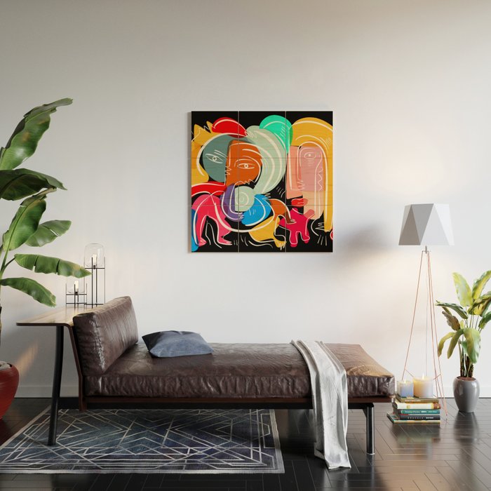 Love your family expressionist cubist street art Wood Wall Art Gallery Image 2