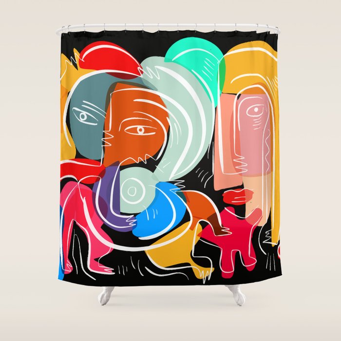 Love your family expressionist cubist street art Shower Curtain Gallery Image 1