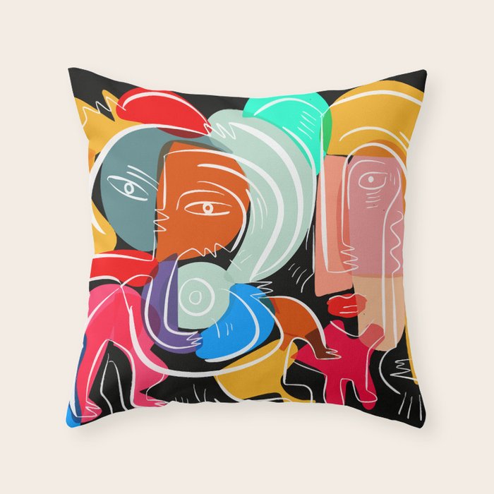 Love your family expressionist cubist street art Throw Pillow Gallery Image 1