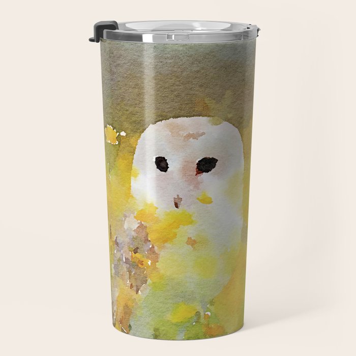 snowy owl in field Travel Mug Gallery Image 3