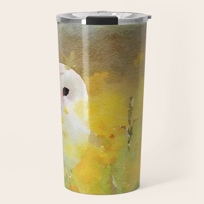 snowy owl in field Travel Mug Gallery Image 1