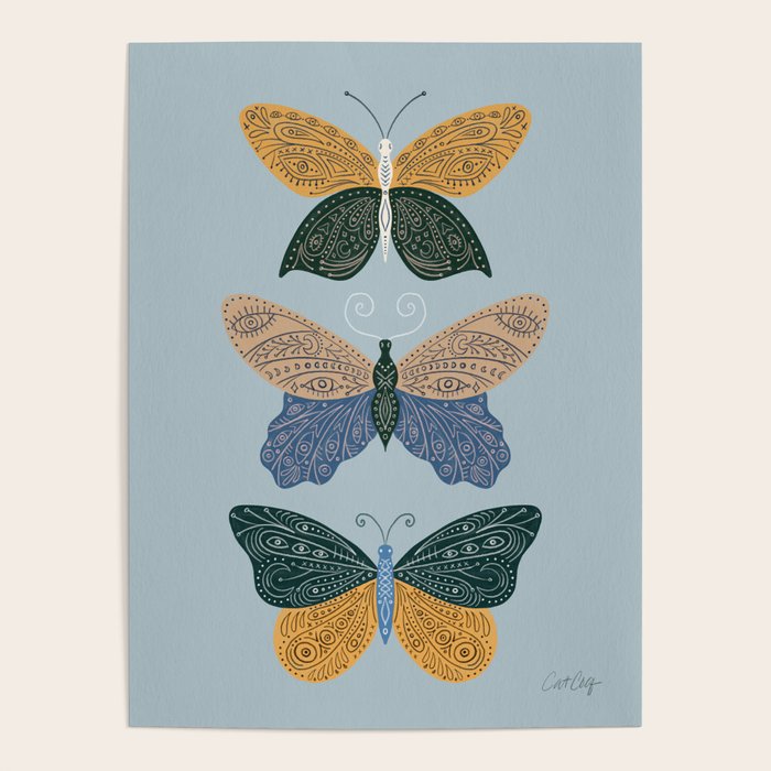 Tattooed Butterflies - Blue & Yellow Poster Gallery Image 4
