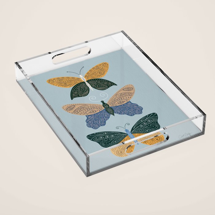 Tattooed Butterflies - Blue & Yellow Acrylic Tray Gallery Image 1