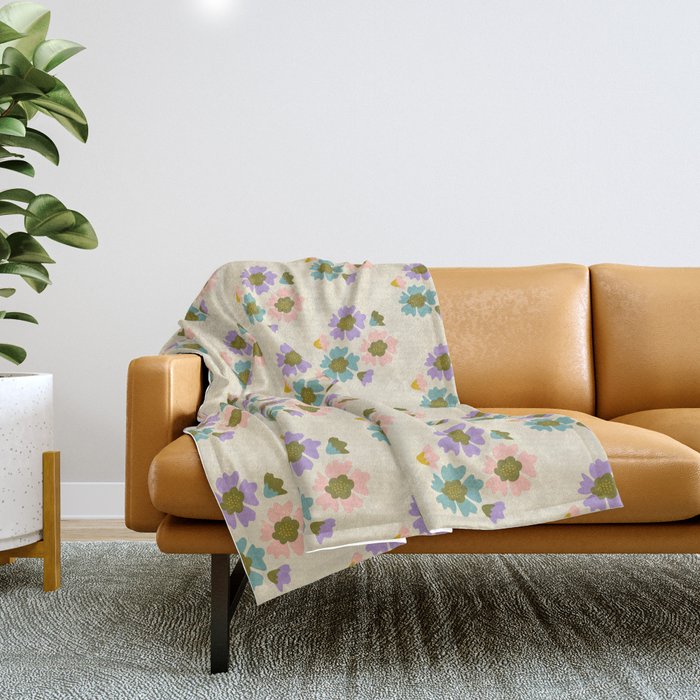 Blooming Flower - Cream  Throw Blanket Gallery Image 1