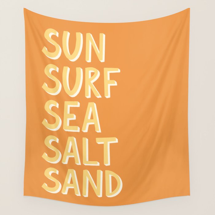 Sun Surf Sea Salt Sand Hand Lettering Wall Tapestry Gallery Image 4