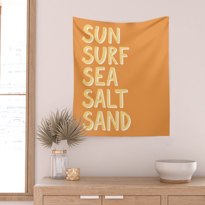 Sun Surf Sea Salt Sand Hand Lettering Wall Tapestry Gallery Image 2