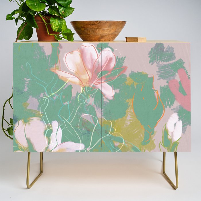 magnolia pastel abstract art Credenza Gallery Image 1